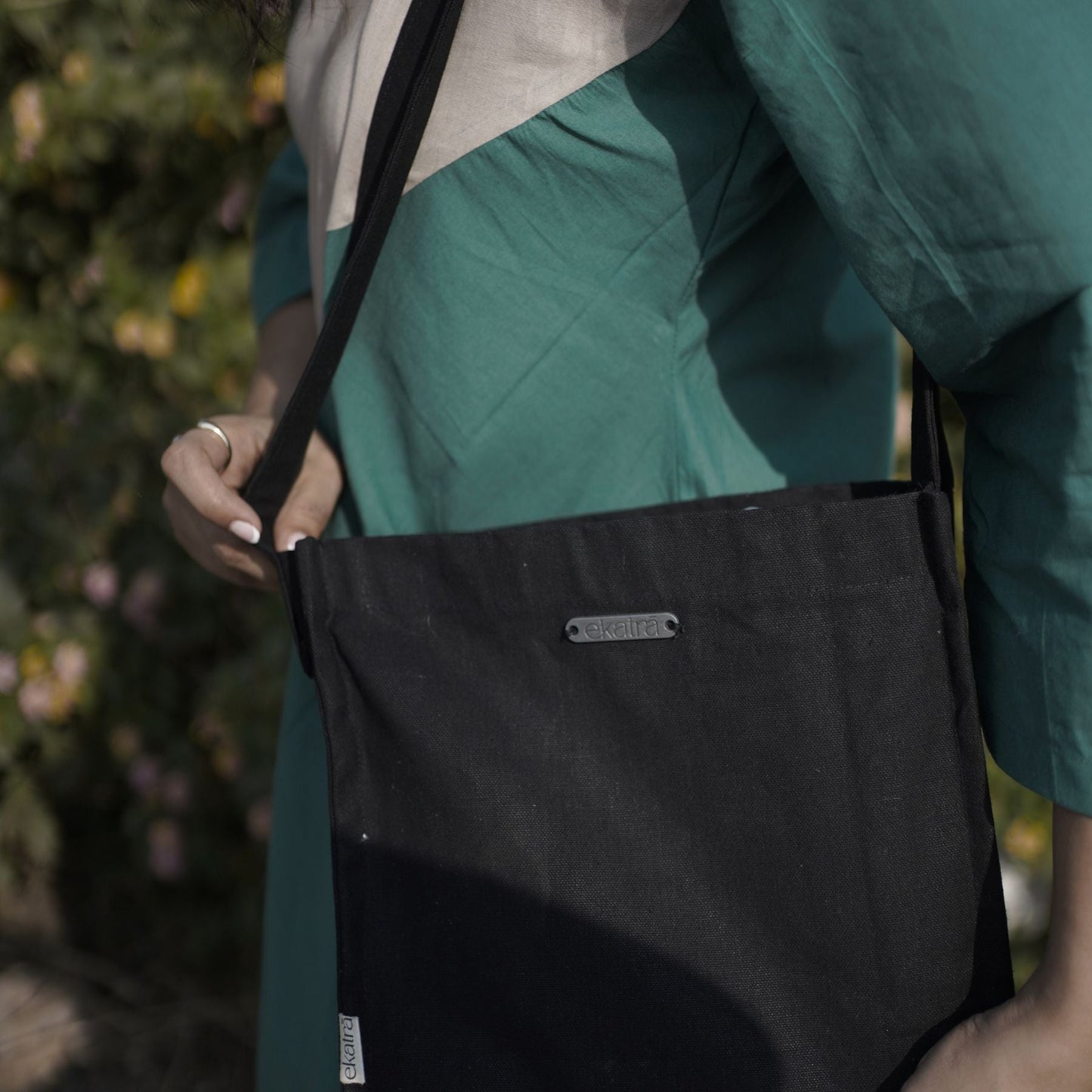 Woven Cotton Sling Bag - One Sectional Pocket