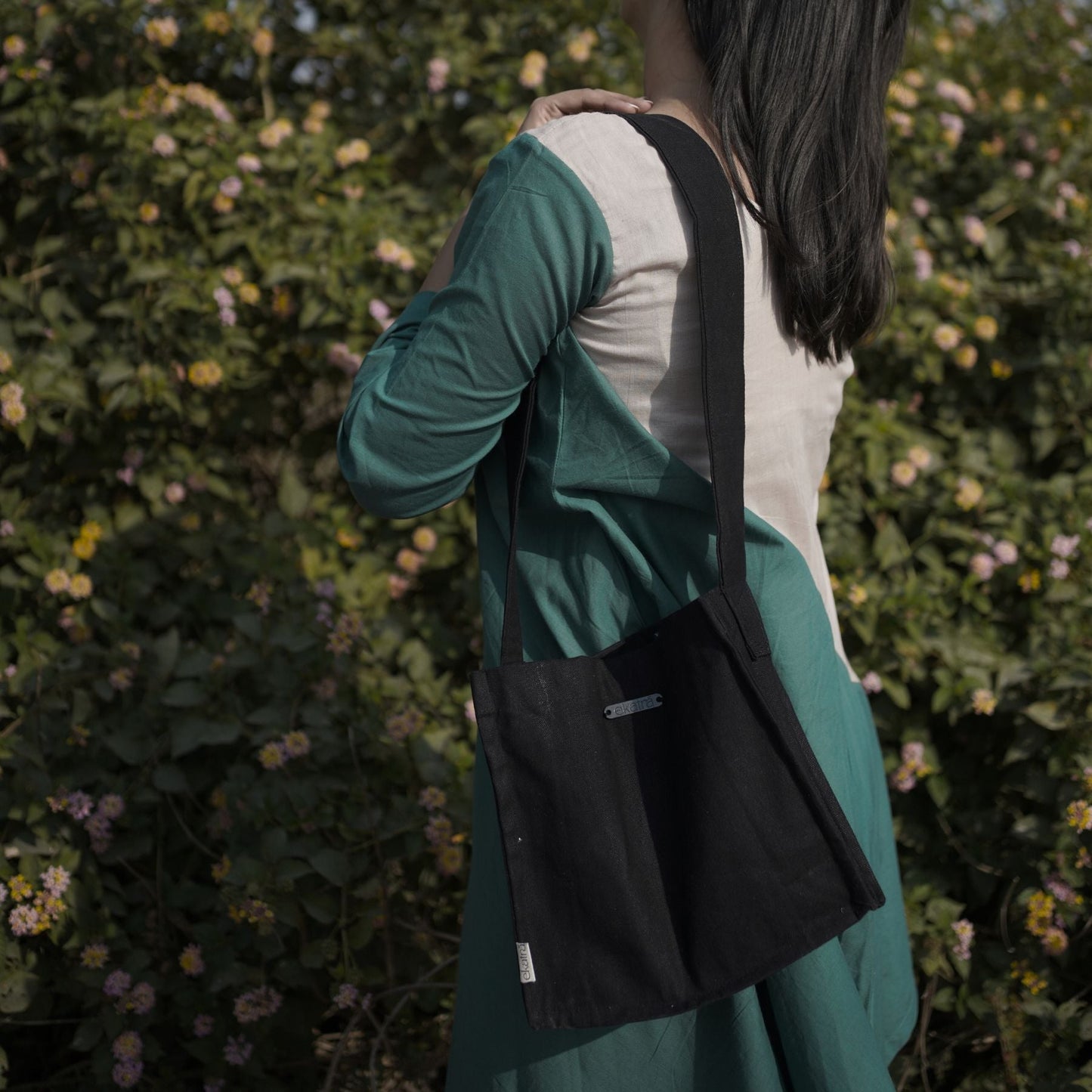 Woven Cotton Sling Bag - One Sectional Pocket