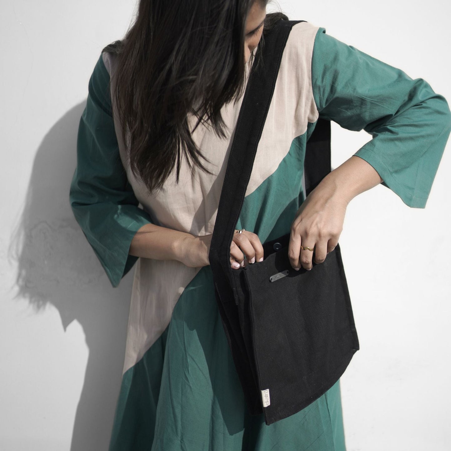 Woven Cotton Sling Bag - One Sectional Pocket