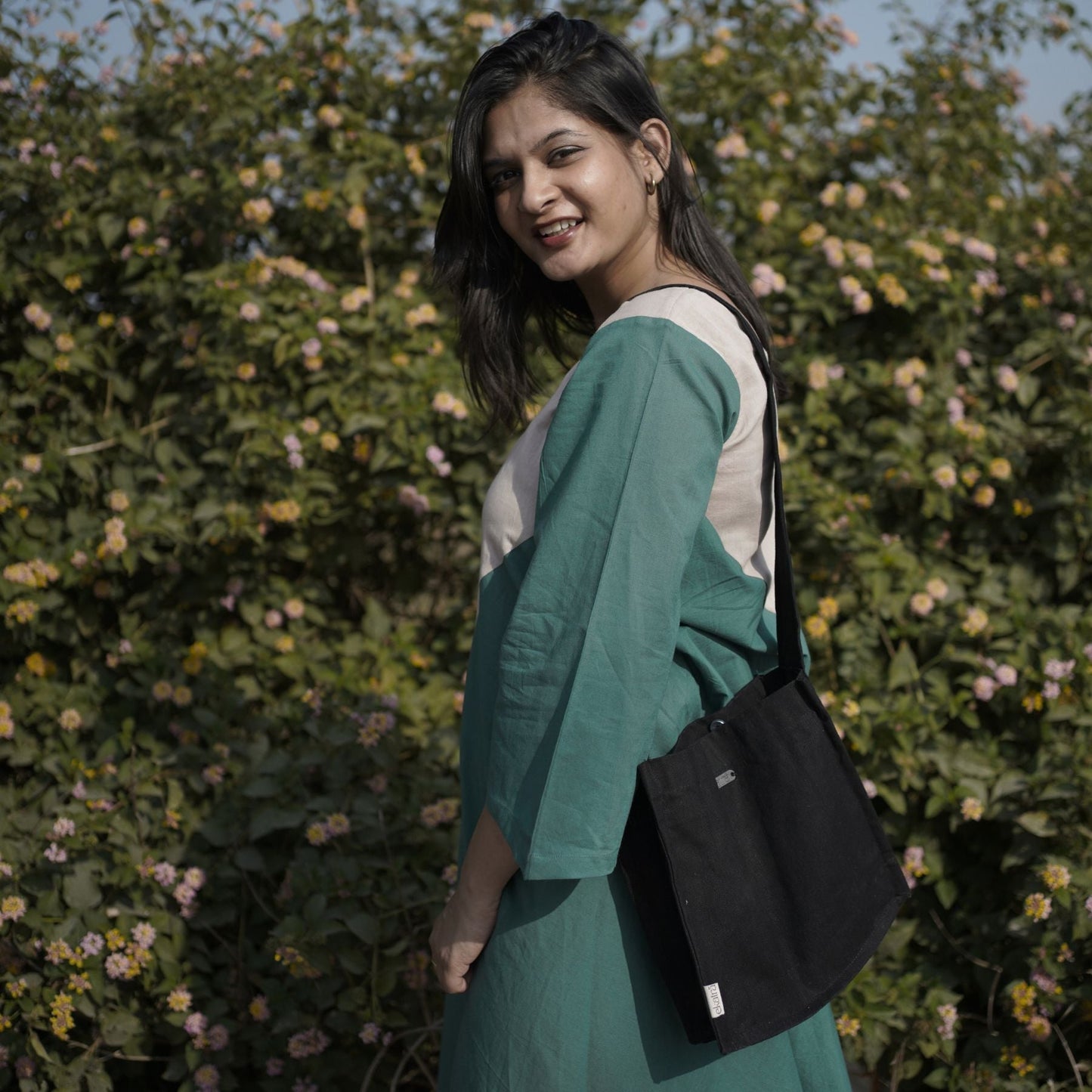 Woven Cotton Sling Bag - One Sectional Pocket