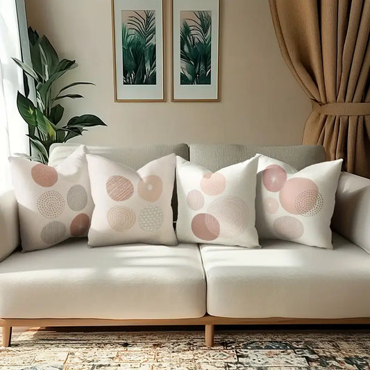 Linen Pillowcase Set (4) Geometric Print Sofa Decor