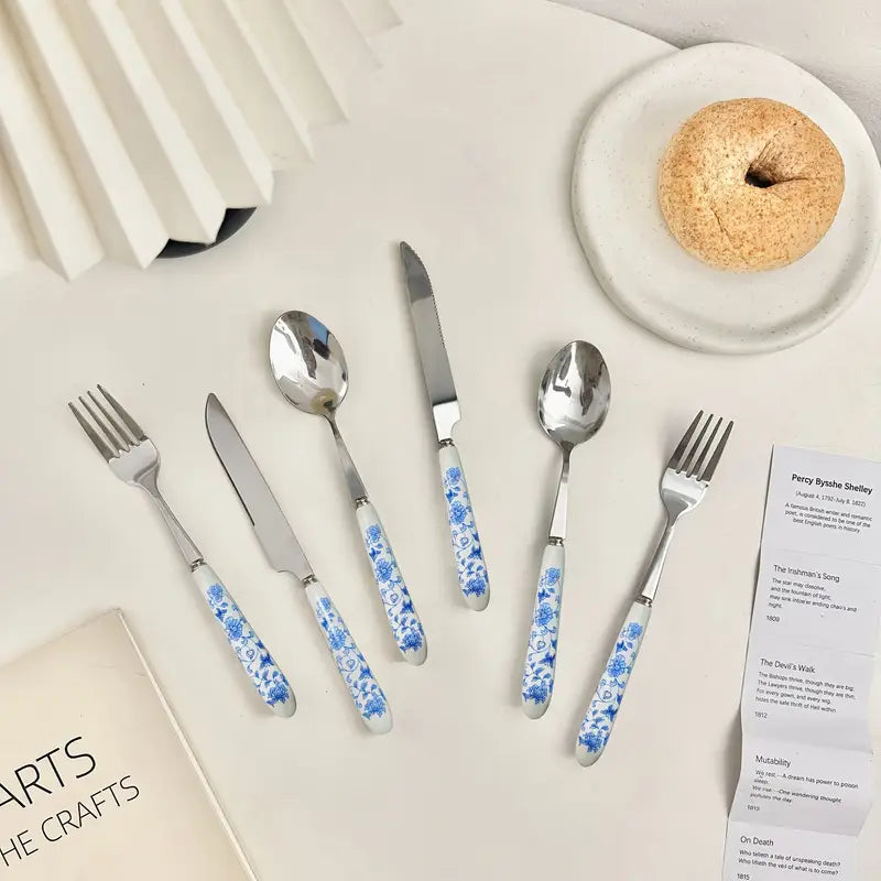 Blue Floral Porcelain Silverware Set (18pc) - Dining, Parties
