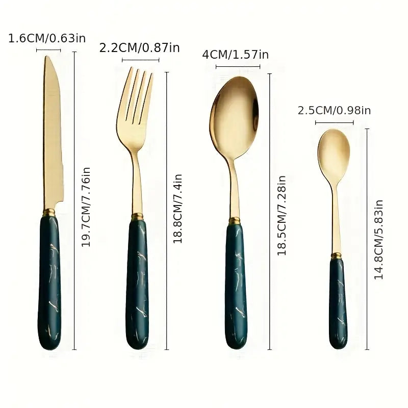 24-Piece Stainless Steel Marble Cutlery Set with Holder