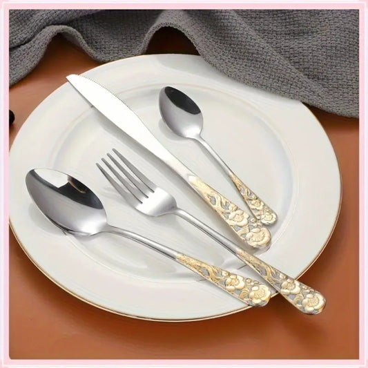 24-Piece Stainless Steel Cutlery Set - Patterned Cutlery