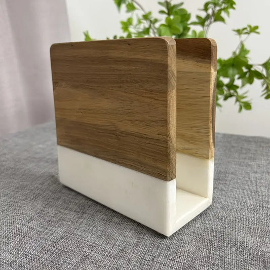 Marble Napkin Holder Wood Base - Modern Elegant Table Decor