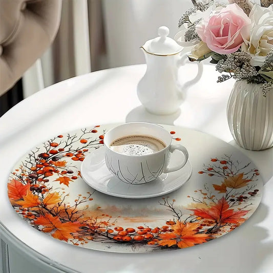 Round Linen Placemats - 4pcs Washable Rustic Berry Table Mats