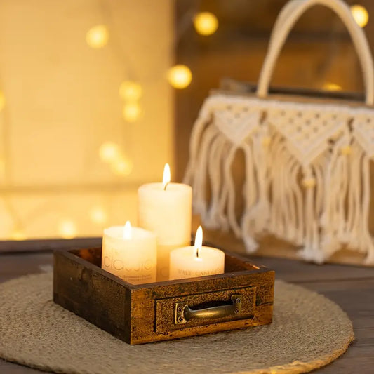 Bougeoir carré vintage en bois avec poignées en fer antique – Décoration pour la maison et le bar