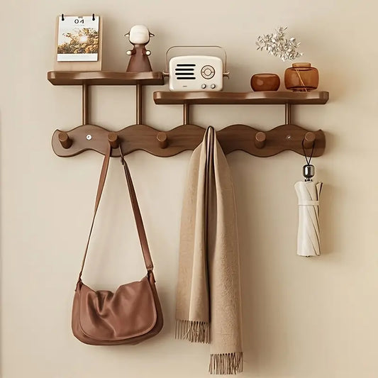 Bamboo Over-Door Coat Rack - Wall Mount Shelf Organizer