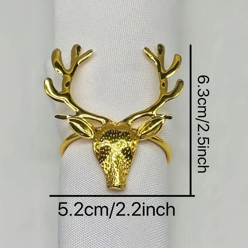 Christmas Reindeer Napkin Rings - Set of 12 Holiday Table Decor