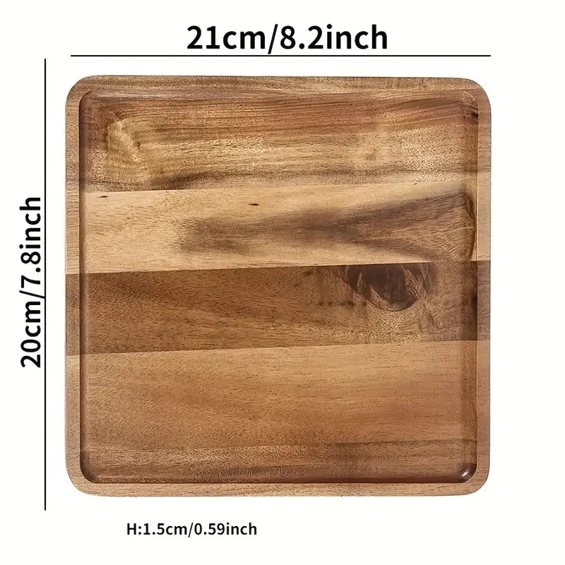 Acacia Wood Dinner Plate – Durable Polished Wooden Tray, Rustic Tableware