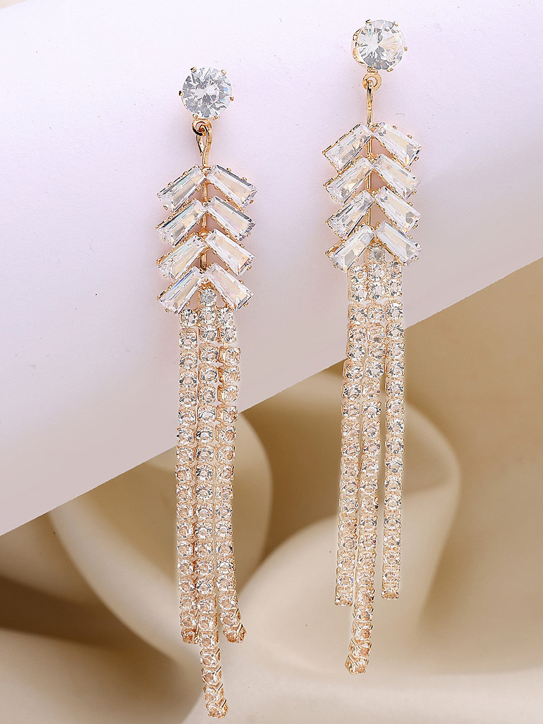 Contemporary Drop Earrings – Fashion Jewellery – Gold-Plated CZ – 2cm