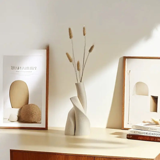 Creamy White Ceramic Bud Vases - Geometric Set (2)