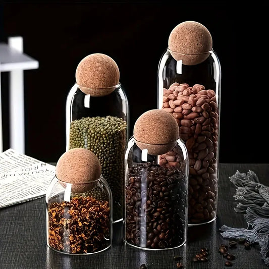 4PC Lead-Free Mason Jars with Cork Lids – Kitchen Storage Containers