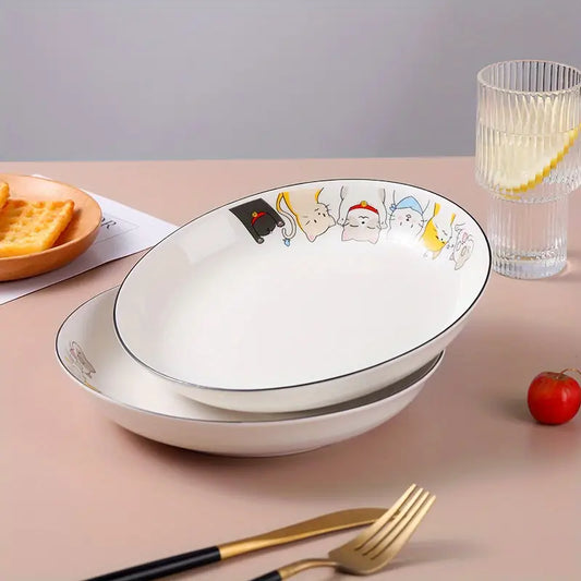 8" Ceramic Pasta Bowls - Cat Design, Dishwasher Safe (4-Pack)