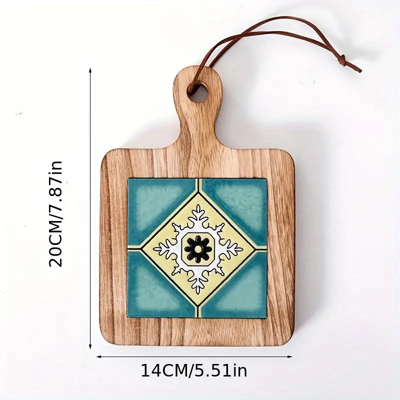 Floral Wooden Coasters with Rack - Hot Pads and Tripods