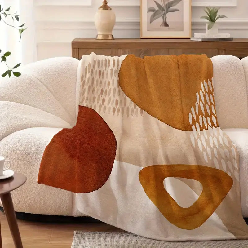 Terracotta Geometric Flannel Throw Blanket - Cozy Sofa Bed Camping