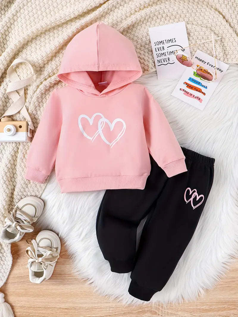 Hooded Heart Print Sweatshirt & Trousers Set | Cozy & Stylish Baby Girl Outfit