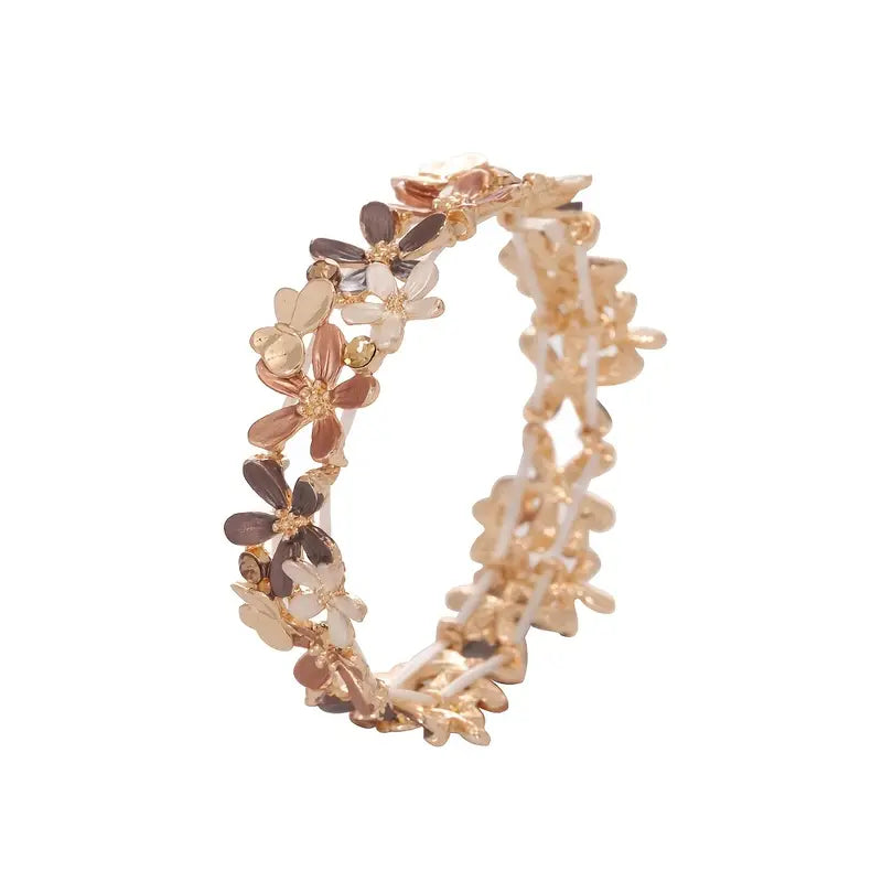 18K Gold Floral Stretch Bracelet - Women's Party Jewelry