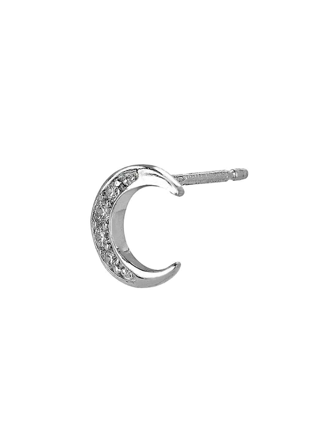 Silver-Toned Crescent Half Hoop Earrings – 925 Sterling Silver – Rhodium-Plated, CZ – 0.9cm