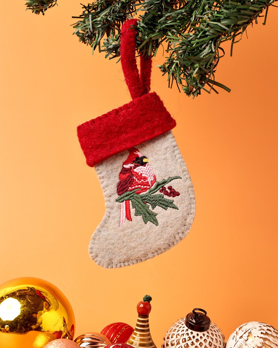 Red Robin Felt Stocking Xmas Ornament