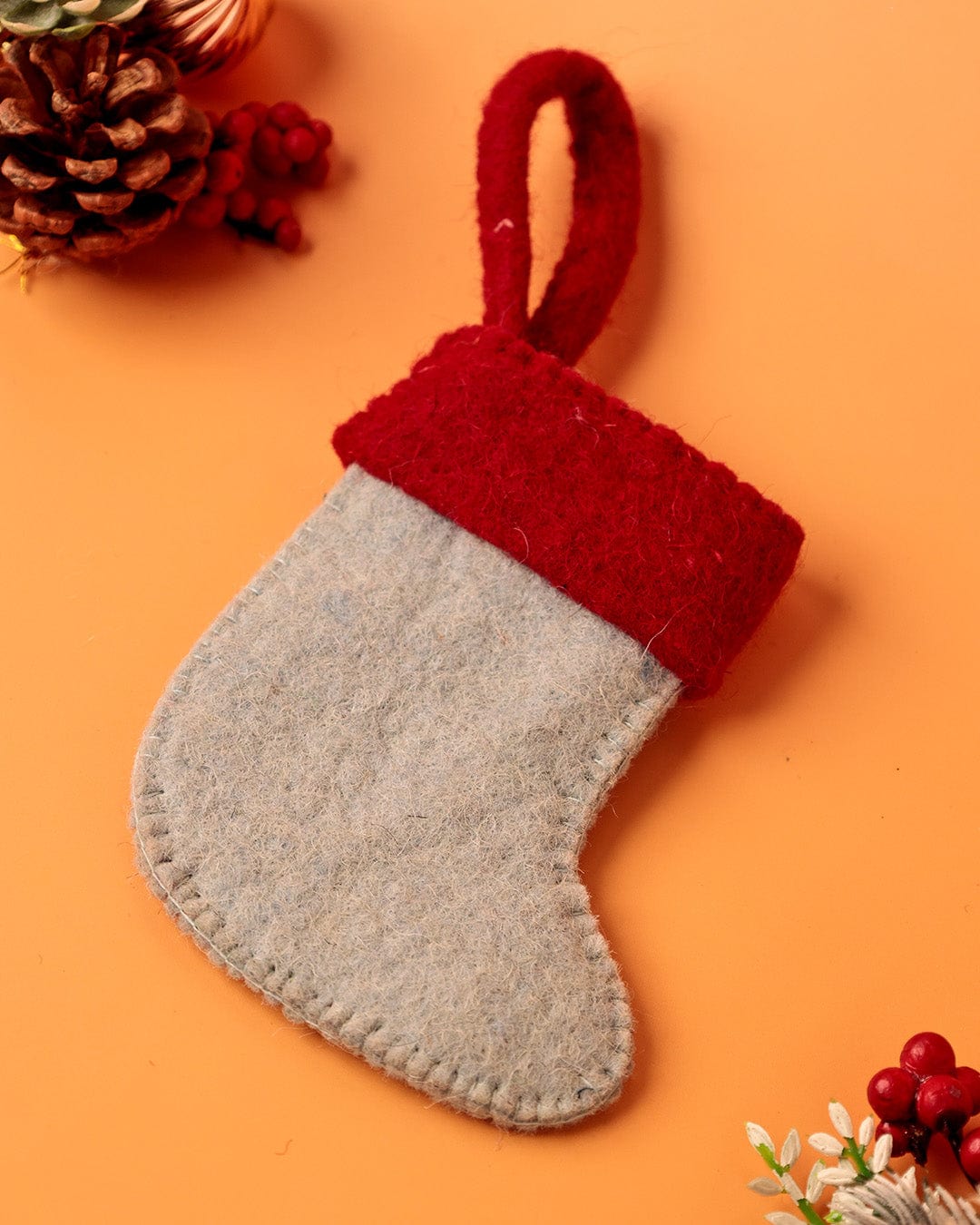 Red Robin Felt Stocking Xmas Ornament