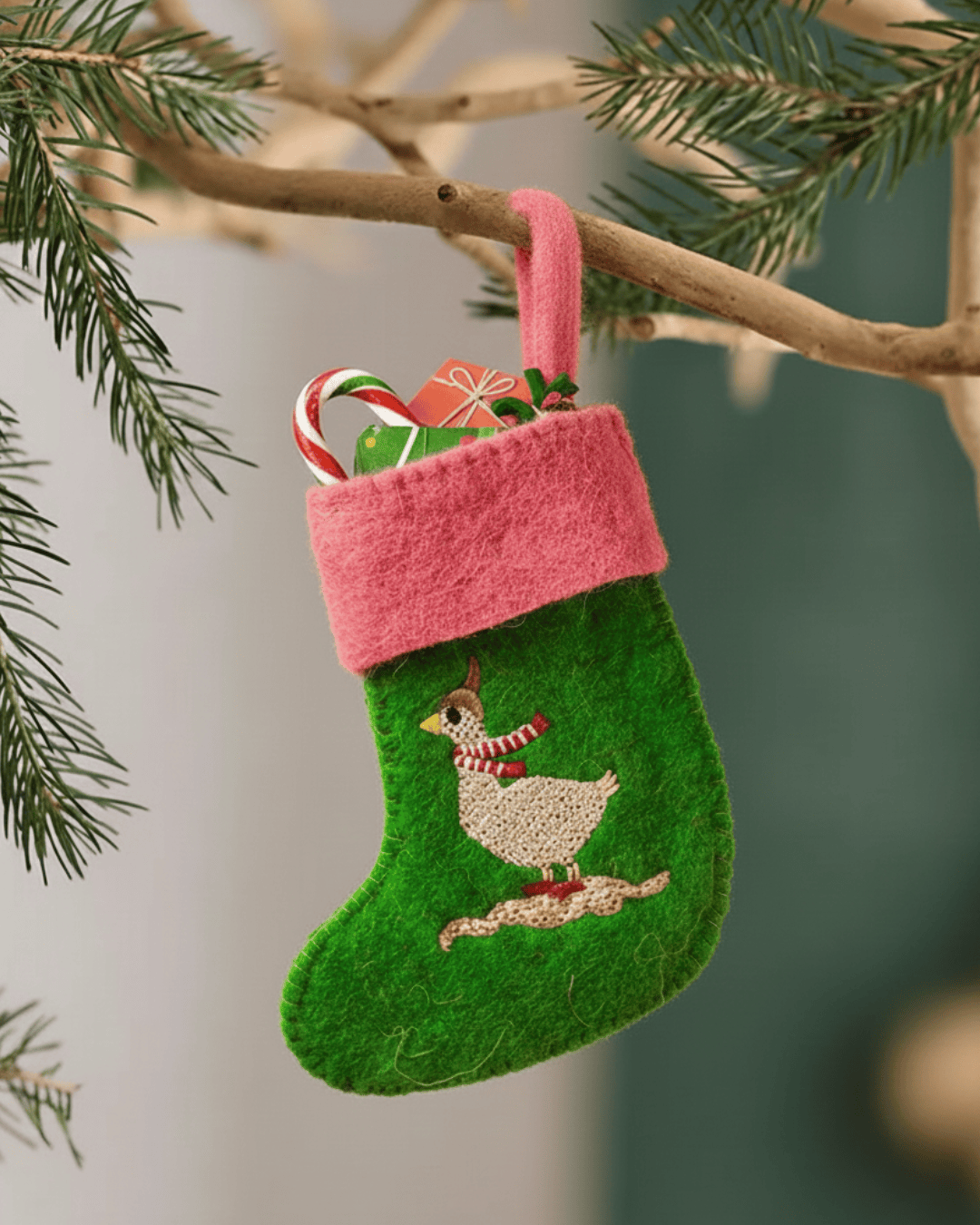 Silly Goose Felt Stocking Xmas Ornament