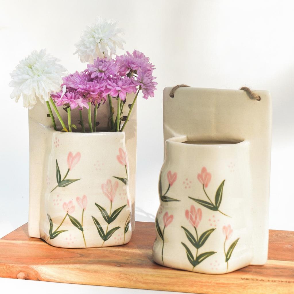 Planter | Ceramic  Hand-painted Tulip Print