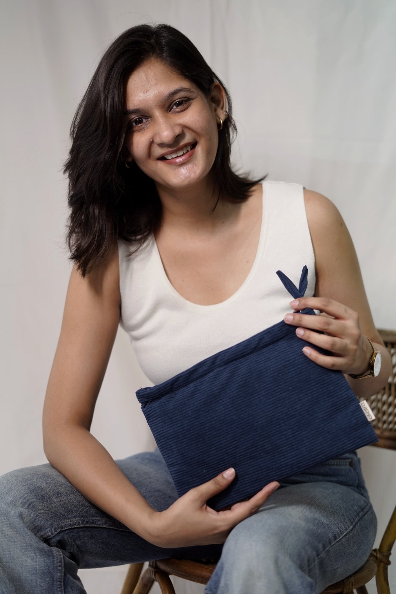 Organic Cotton Corduroy Pouch With Two Pockets And Metal Zip - Hand-Dyed