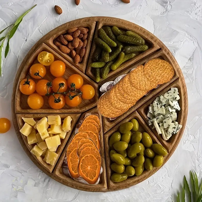 Wooden Serving Tray - 8 Compartment Snack Platter