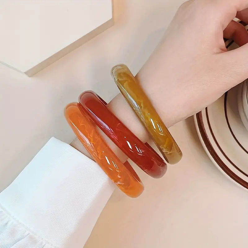 3pcs Resin Bangle Bracelet Set – Chic & Elegant Vacation Jewelry for Women