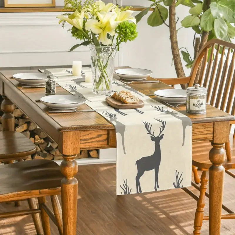 Gray Deer Table Runner - Elegant, Soft, Easy Clean Dining Decor