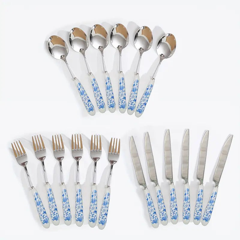 Blue Floral Porcelain Silverware Set (18pc) - Dining, Parties