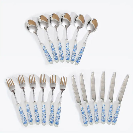 Blue Floral Porcelain Silverware Set (18pc) - Dining, Parties