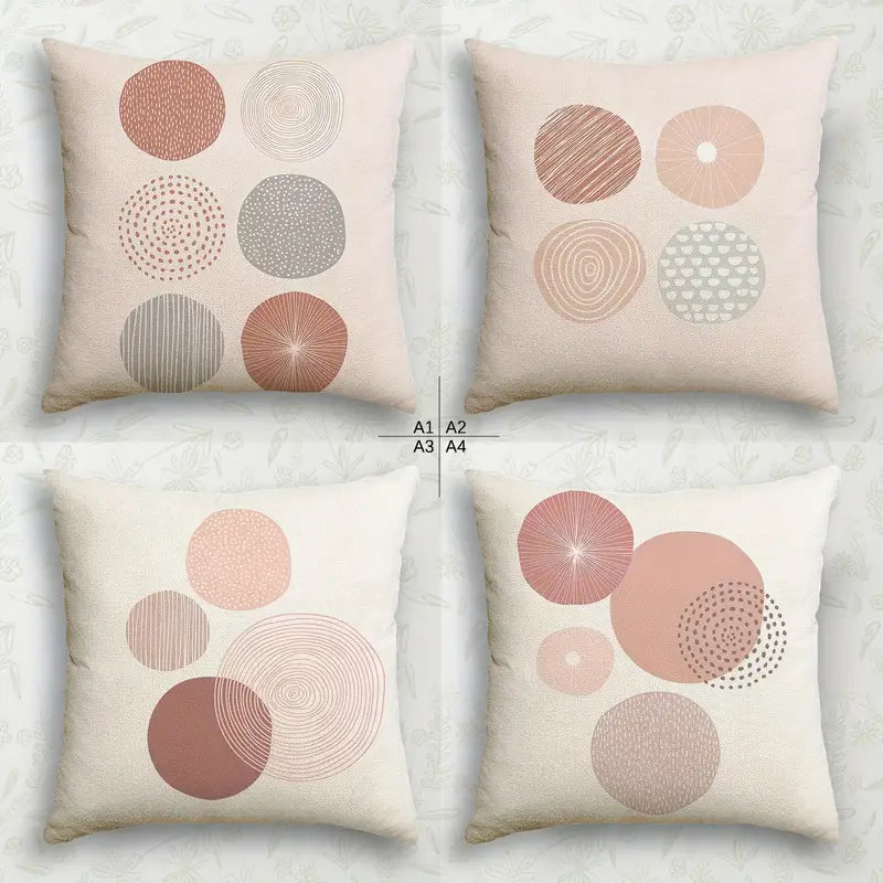 Linen Pillowcase Set (4) Geometric Print Sofa Decor