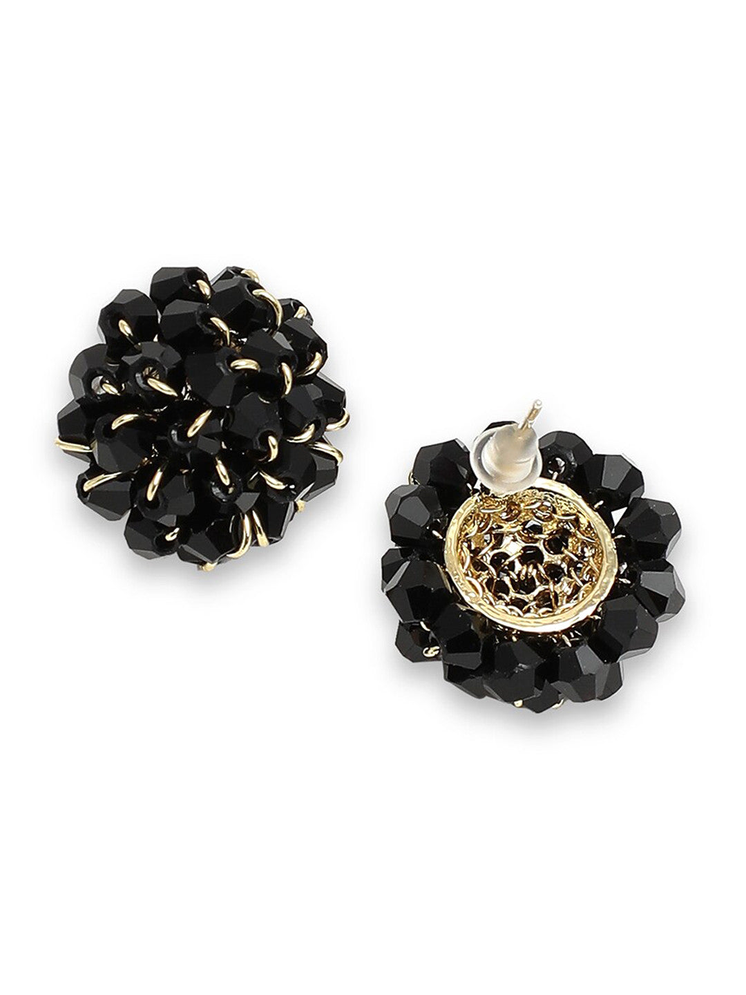 Black Gold-Plated Contemporary Studs – Earrings – Artificial Stones – 2cm