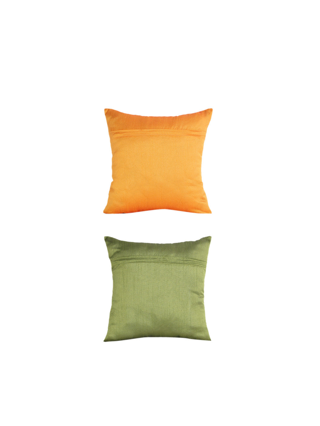 Green Embellished Square Cushion Covers – Decorative Pillowcases – Washable Polyester – 16x16 Inch 2-Piece Set