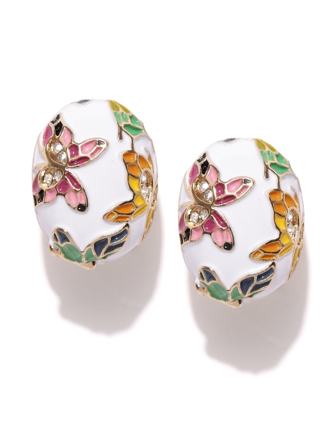 White Gold-Plated Textured Studs – Stud Earrings – Artificial Stones & Lever Back – 2cm