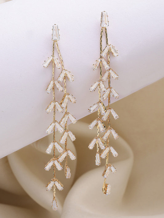 Contemporary Drop Earrings – Gold-Plated Jewellery – Cubic Zirconia – 7.9 cm Length