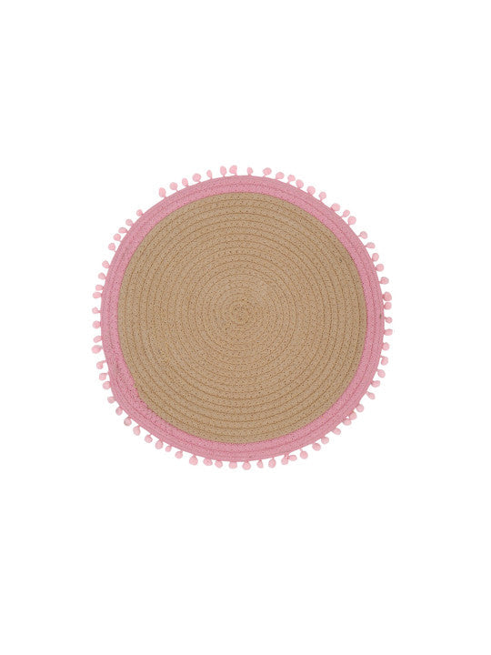 Set of 2 - Textured Dining Mats – Table Accessories – Cotton Weave, Pom Pom Accent
