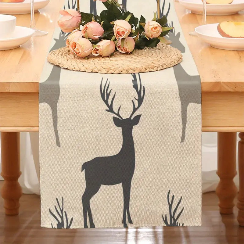 Gray Deer Table Runner - Elegant, Soft, Easy Clean Dining Decor
