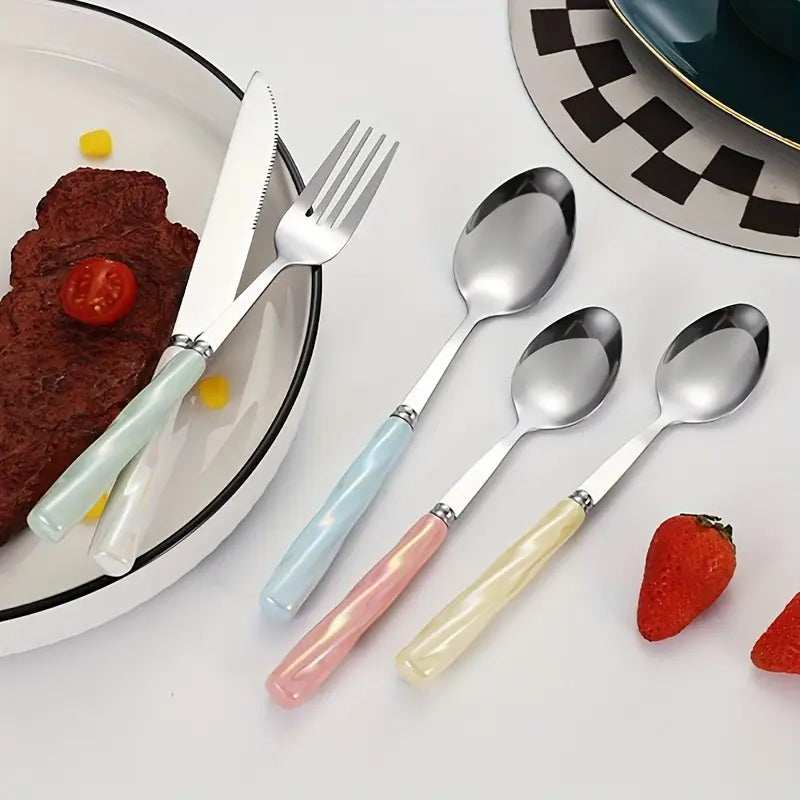 Colorful Ceramic Handle Cutlery Set - Stainless Steel Knife Fork Spoon