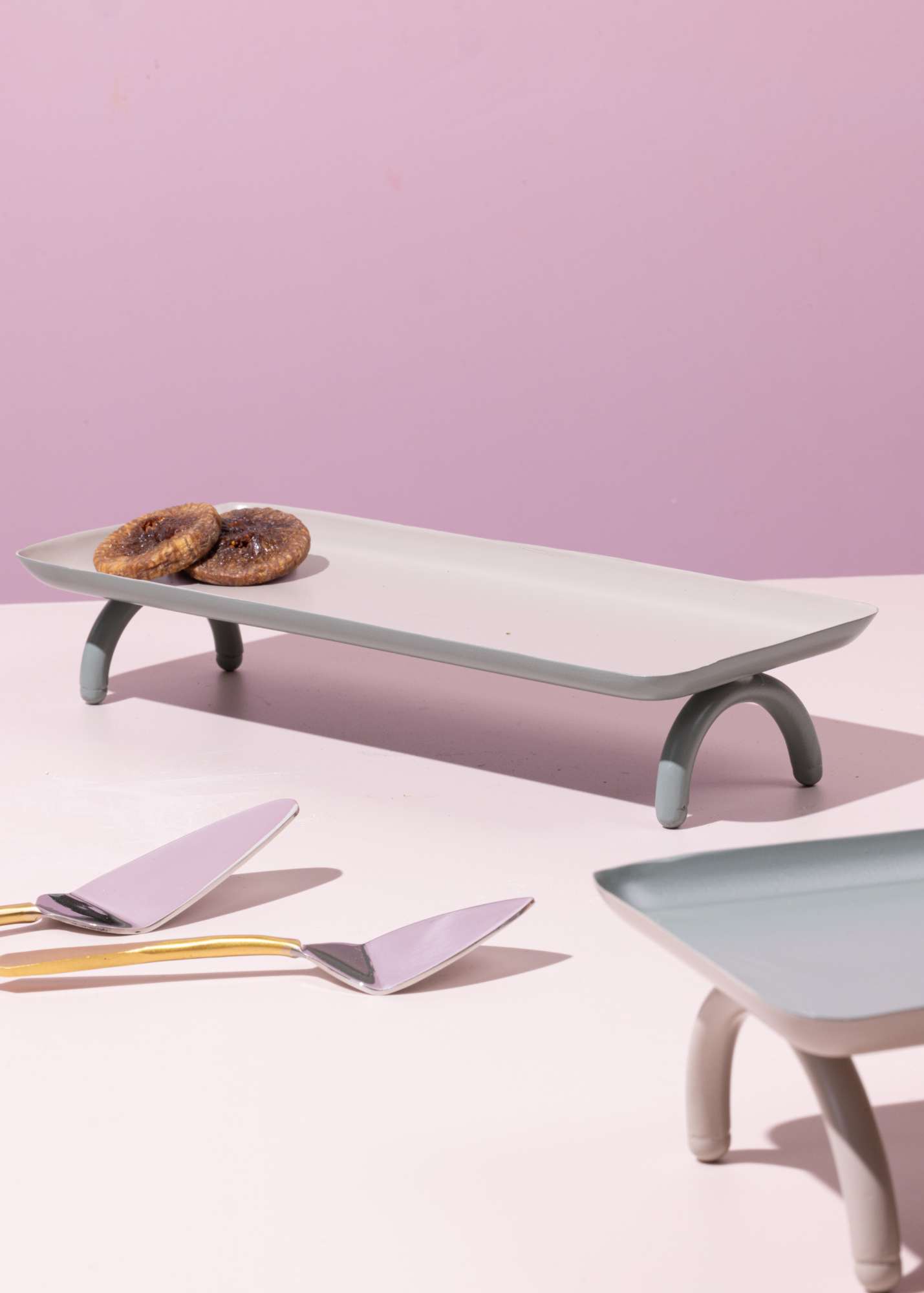 Glossy Finish Serving Tray Half Moon - Petit With Sleek Legs