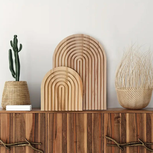 Boho Wooden Tray Set - Rainbow Arch Decor Farmhouse Vintage