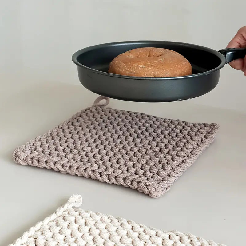 Handmade Woven Coasters - Crochet Bowl and Plate Mats - Khaki Set