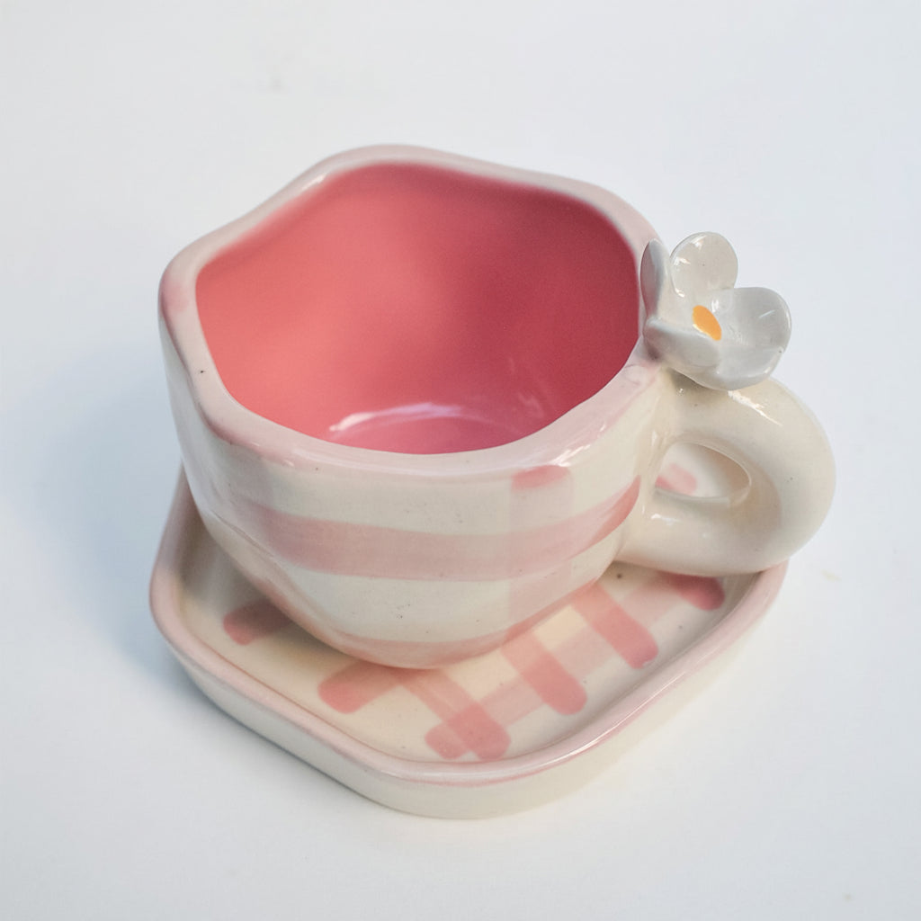 Mug | Ceramic Hand-painted Daisy Design | Pink