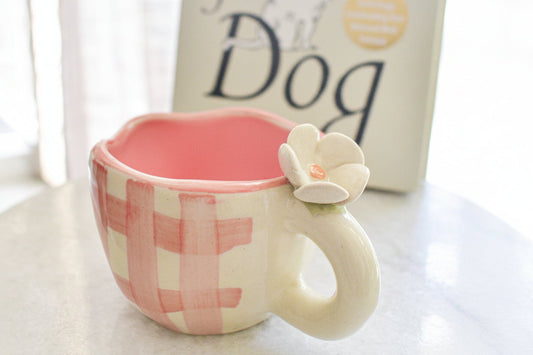 Mug | Ceramic Hand-painted Daisy Design | Pink