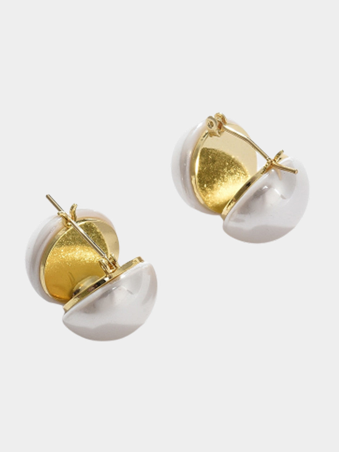 Gold-Plated Contemporary Studs – Stud Earrings – Pearl Embellished – 2.5 cm Pair