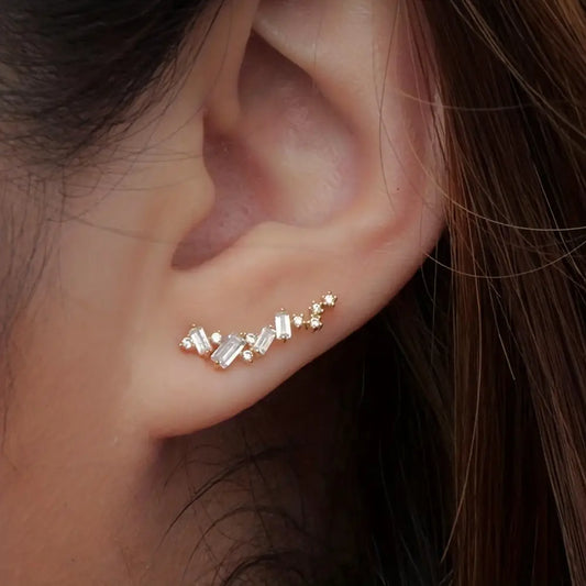 Climbing Earrings with Inlaid Baguette Cut Zirconia Studs