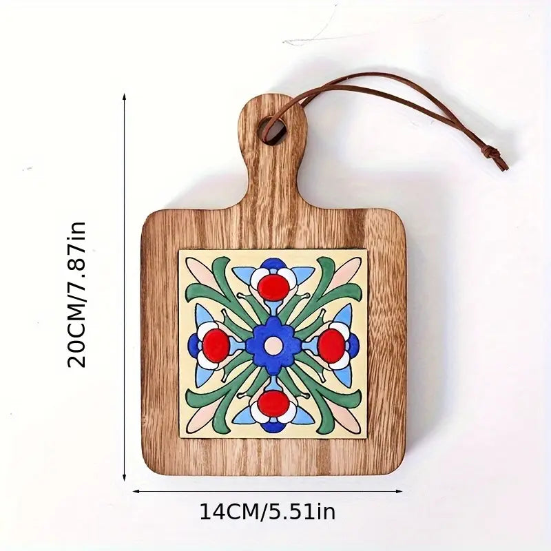 Floral Wooden Coasters with Rack - Hot Pads and Tripods