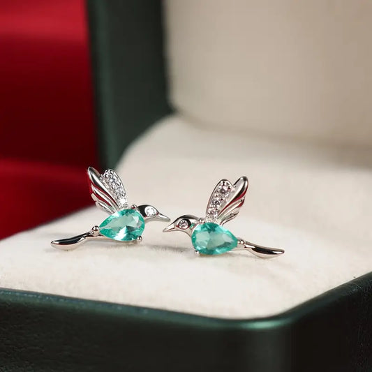 Hummingbird Earrings Sterling Silver Zircon Studs Bohemian Jewelry
Sterling